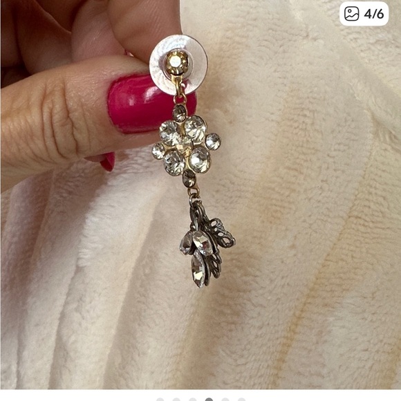 Gold & Silver Floral Crystal Drop Earrings | Vintage Glam Statement Dangle - Picture 2 of 3